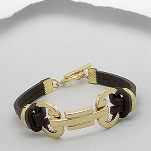COPY - Gold Tone and Brown Genuine Leather Bracel…